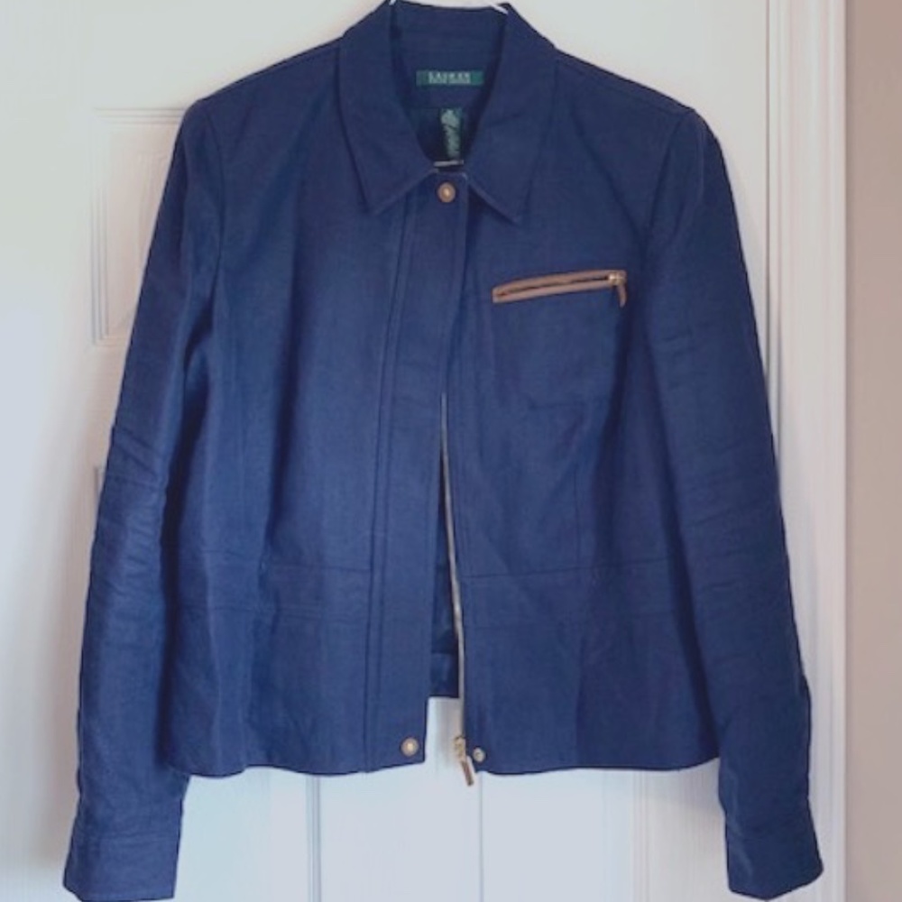 Vintage LRL Leather Trimmed Linen jacket